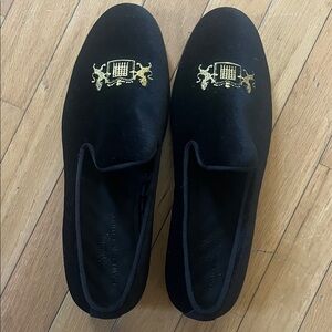 Luxurious Black Velvet Loafers with Gold Detailing